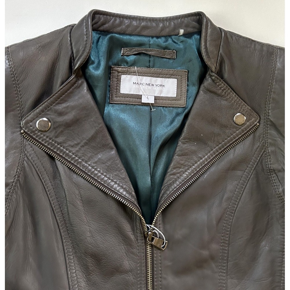 NWT Marc New York Andrew Marc Moto Mob Wife Grey Leather Jacket Size L - Picture 4 of 16